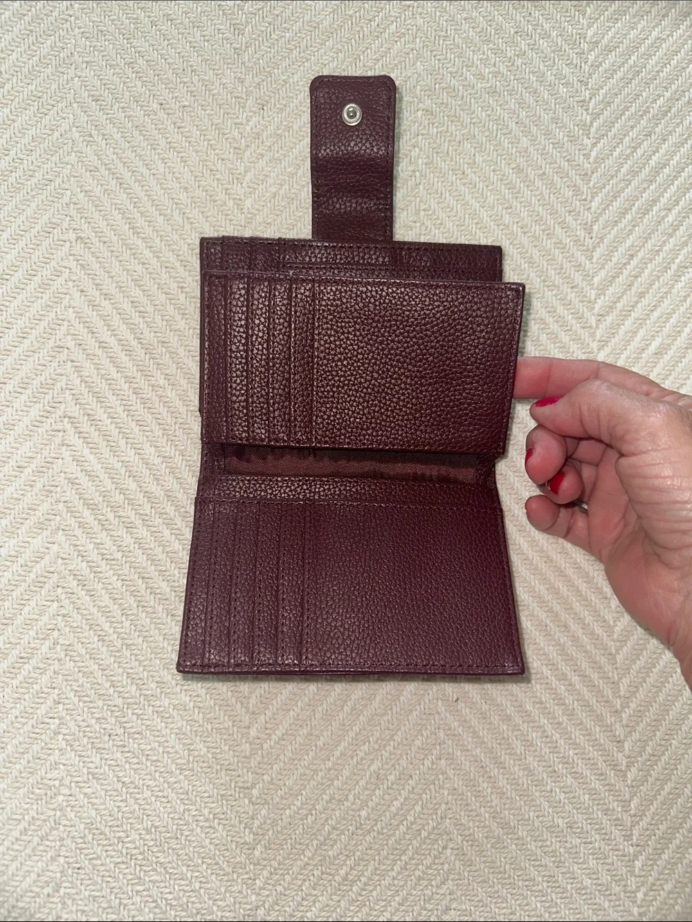 Giani Bernini Leather fold over Wallet in Deep Burgundy with silver tone accents